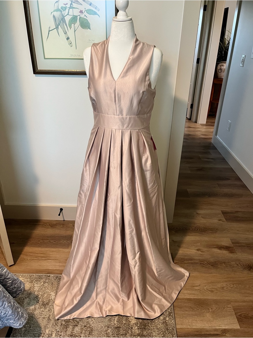 Gabby Skye Satin Blush Pink V-Neck Pleated Maxi Gown